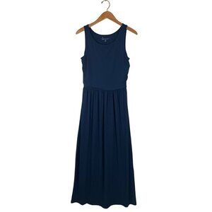 Brooks Brothers Women Size S Navy Maxi Dress Comfy Elastic Waist Sleeveless Knit